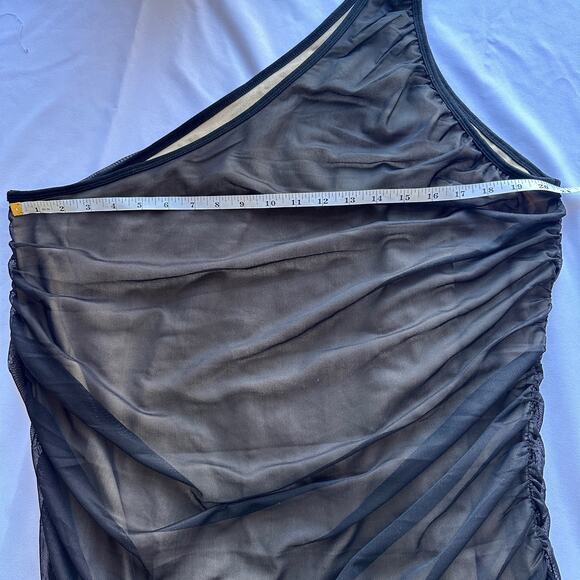 Torrid Black Mesh Top One Shoulder Contrast Lining Foxy Blouse Size 3 22-24 - Picture 6 of 6
